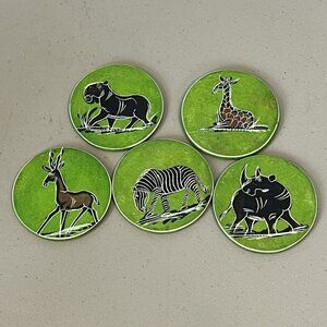 African Safari Green Soapstone Drink Coasters Zebra Rhino Giraffe Gazelle